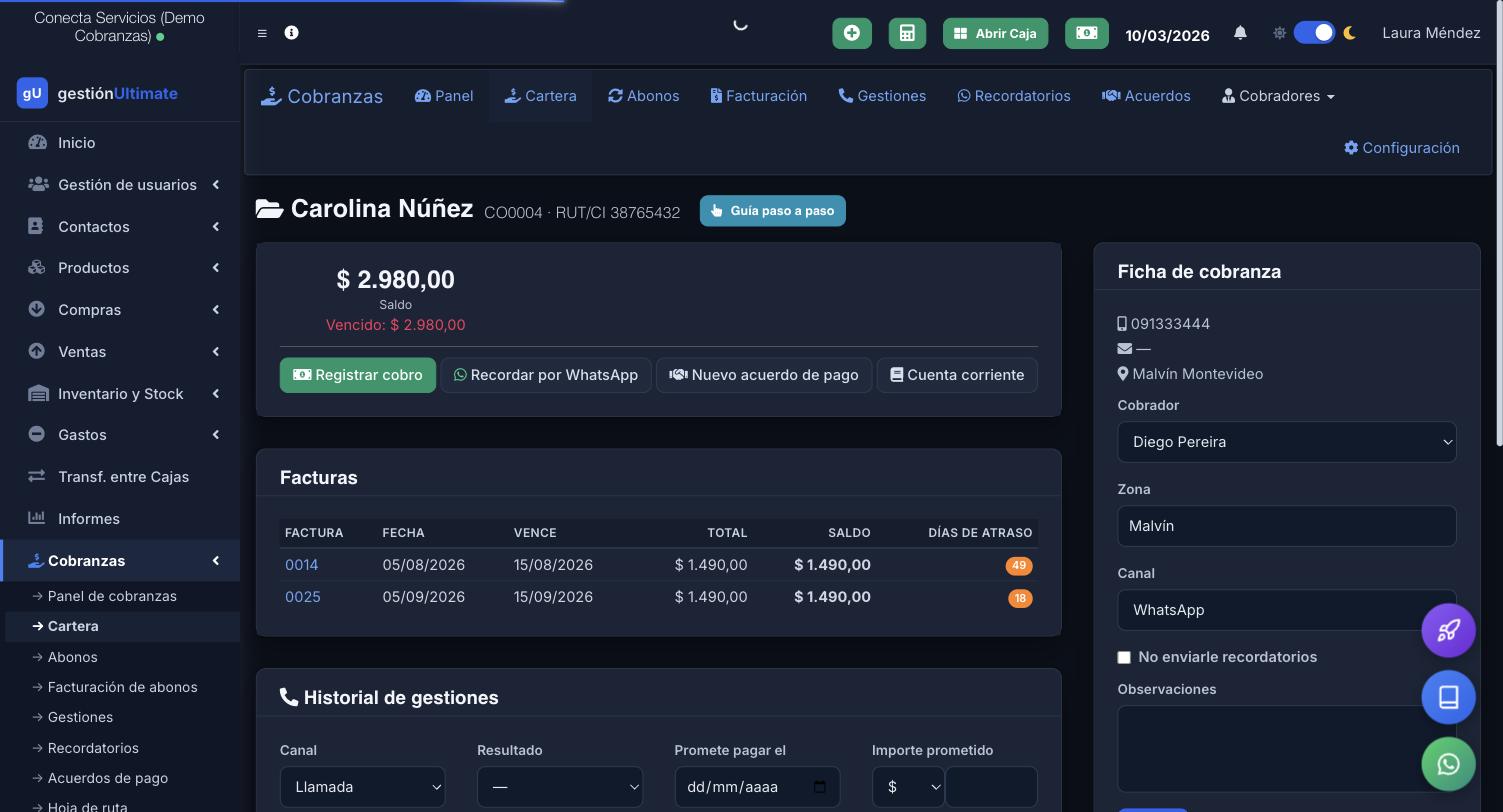Ficha de cobranza del cliente
