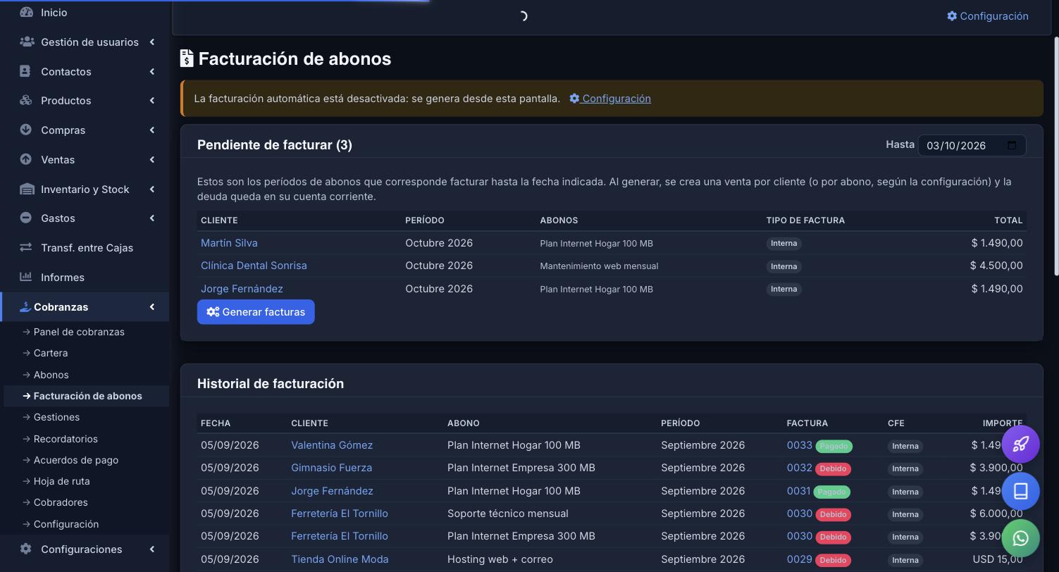 Facturación de abonos