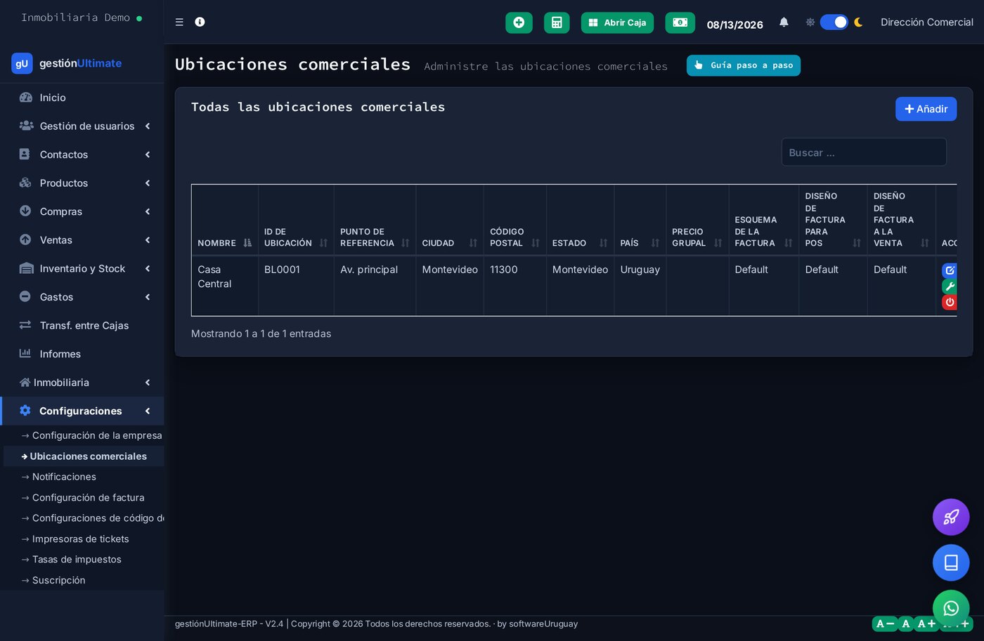 Sucursales / ubicaciones del negocio