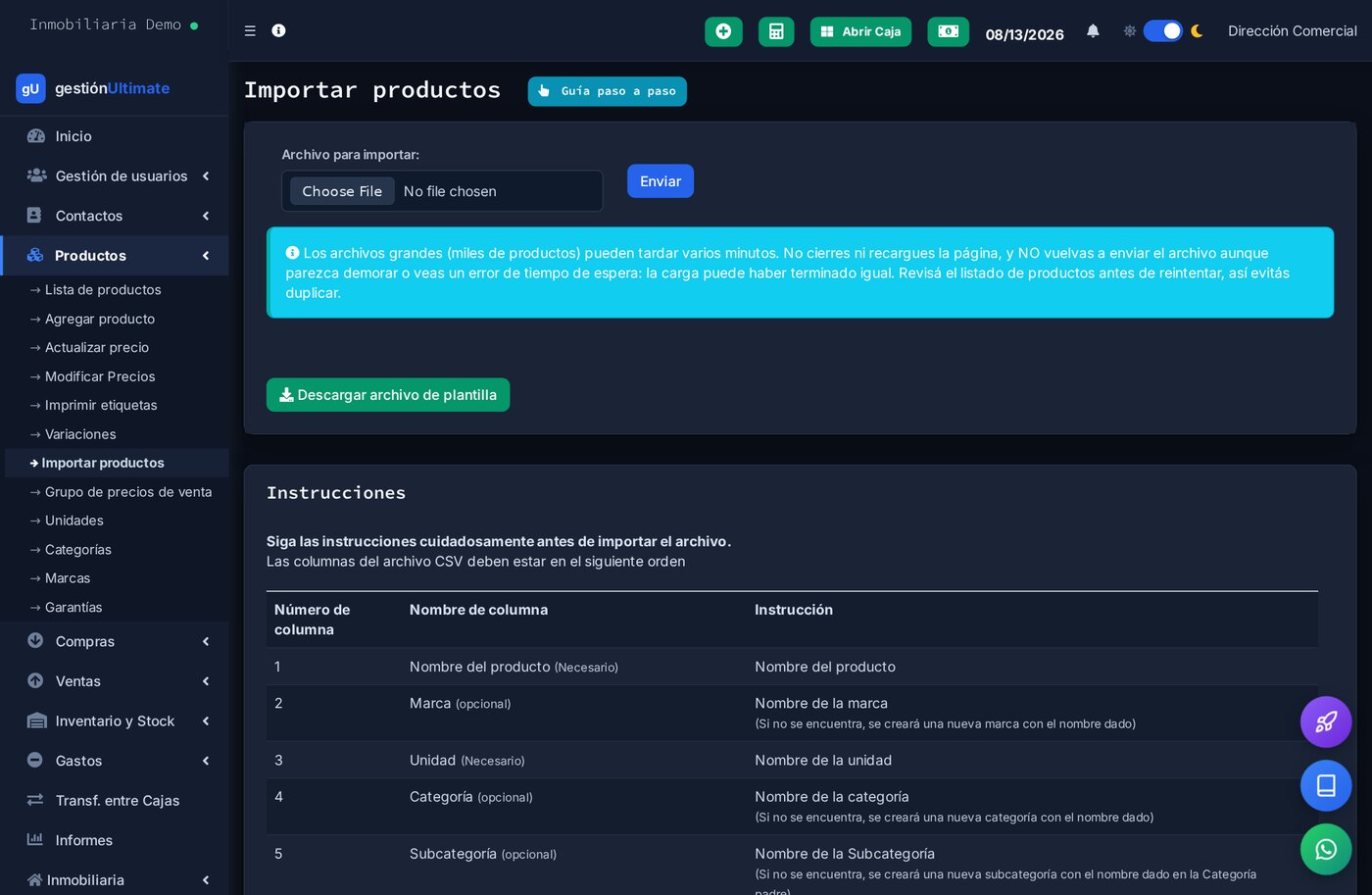 Importar productos desde Excel