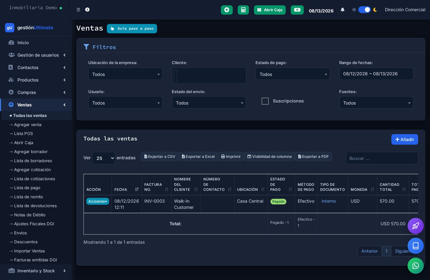 Lista de ventas