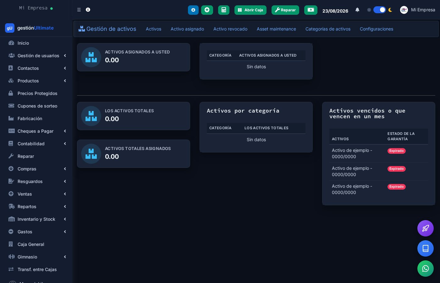 Panel de gestión de activos