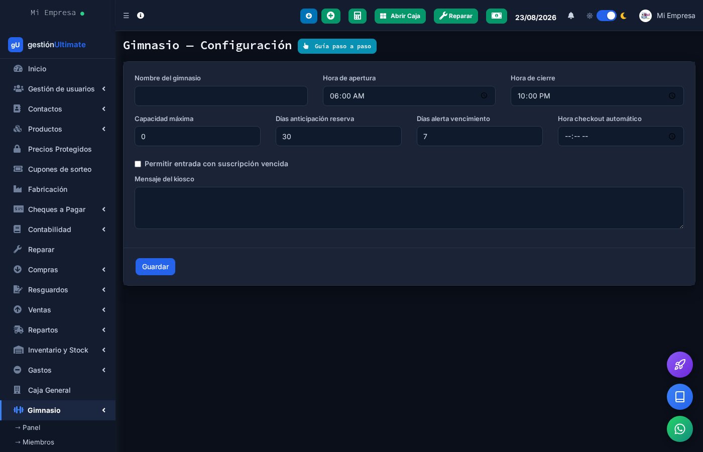 Configuración del gimnasio