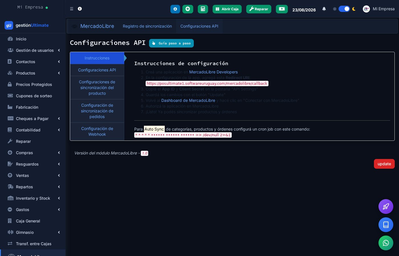 Configuraciones API de MercadoLibre: pasos de conexión