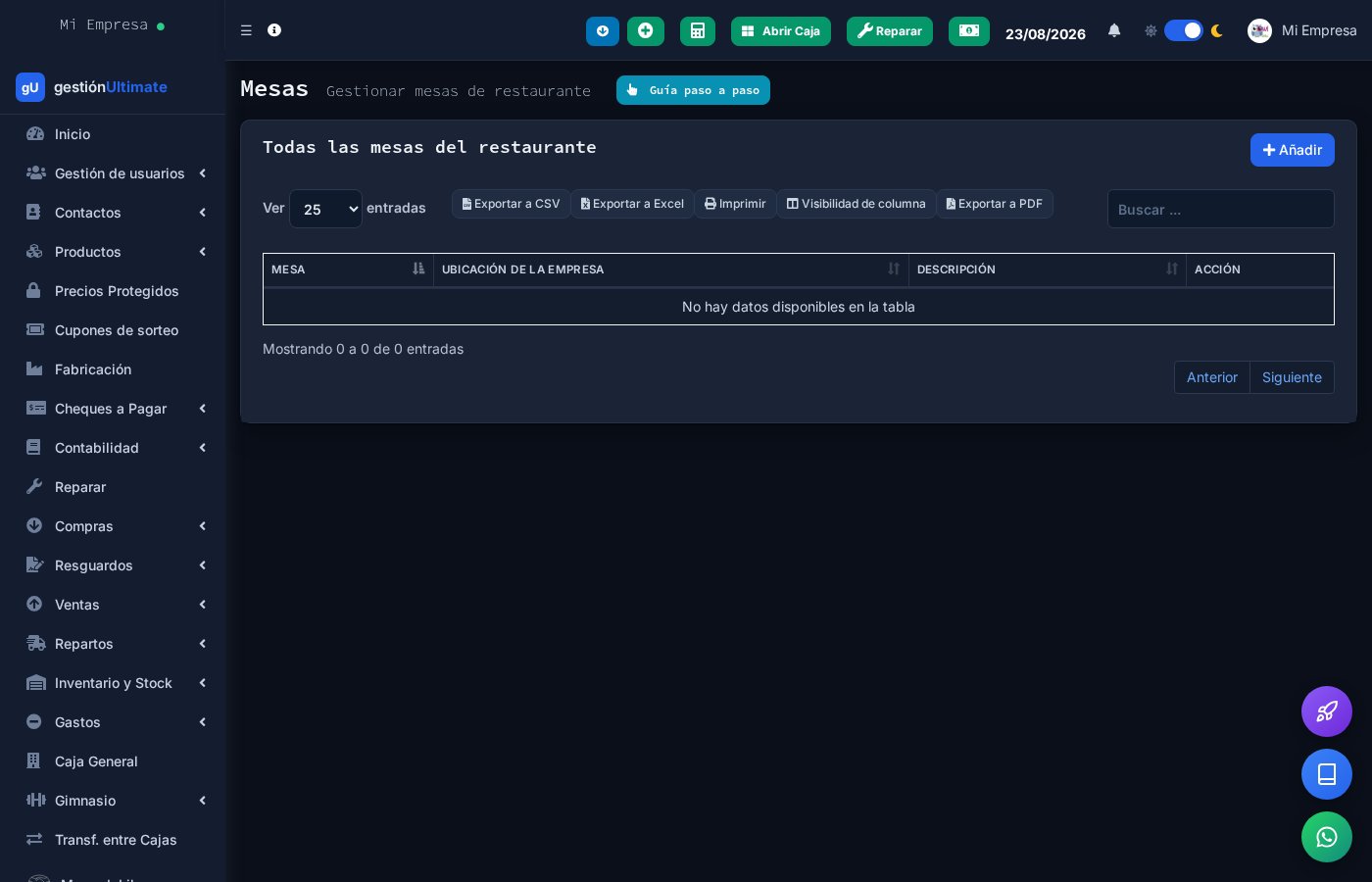 Gestión de mesas