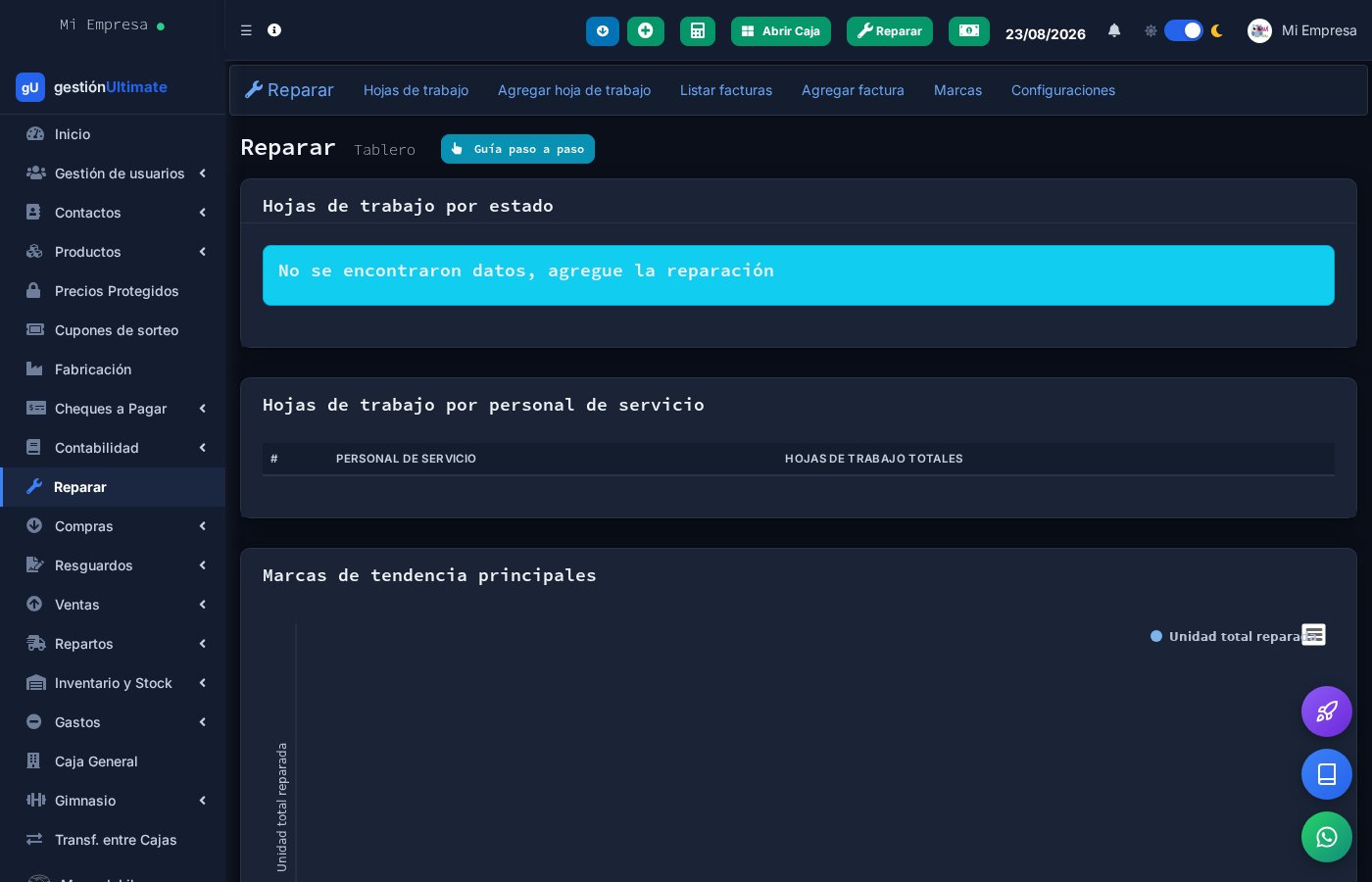 Tablero de reparaciones / órdenes de trabajo
