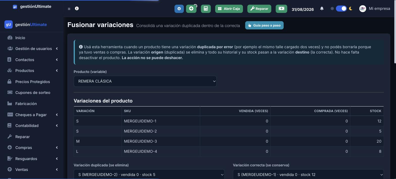 Fusionar variaciones